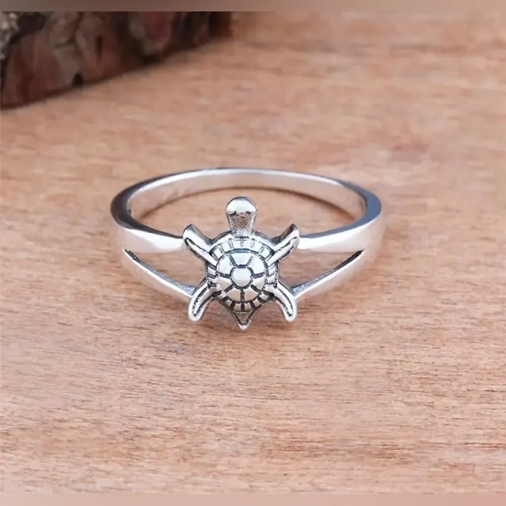 NEW! Turtle Ring Creative Cute Silver Tone New Gift Bag Inc Size 6